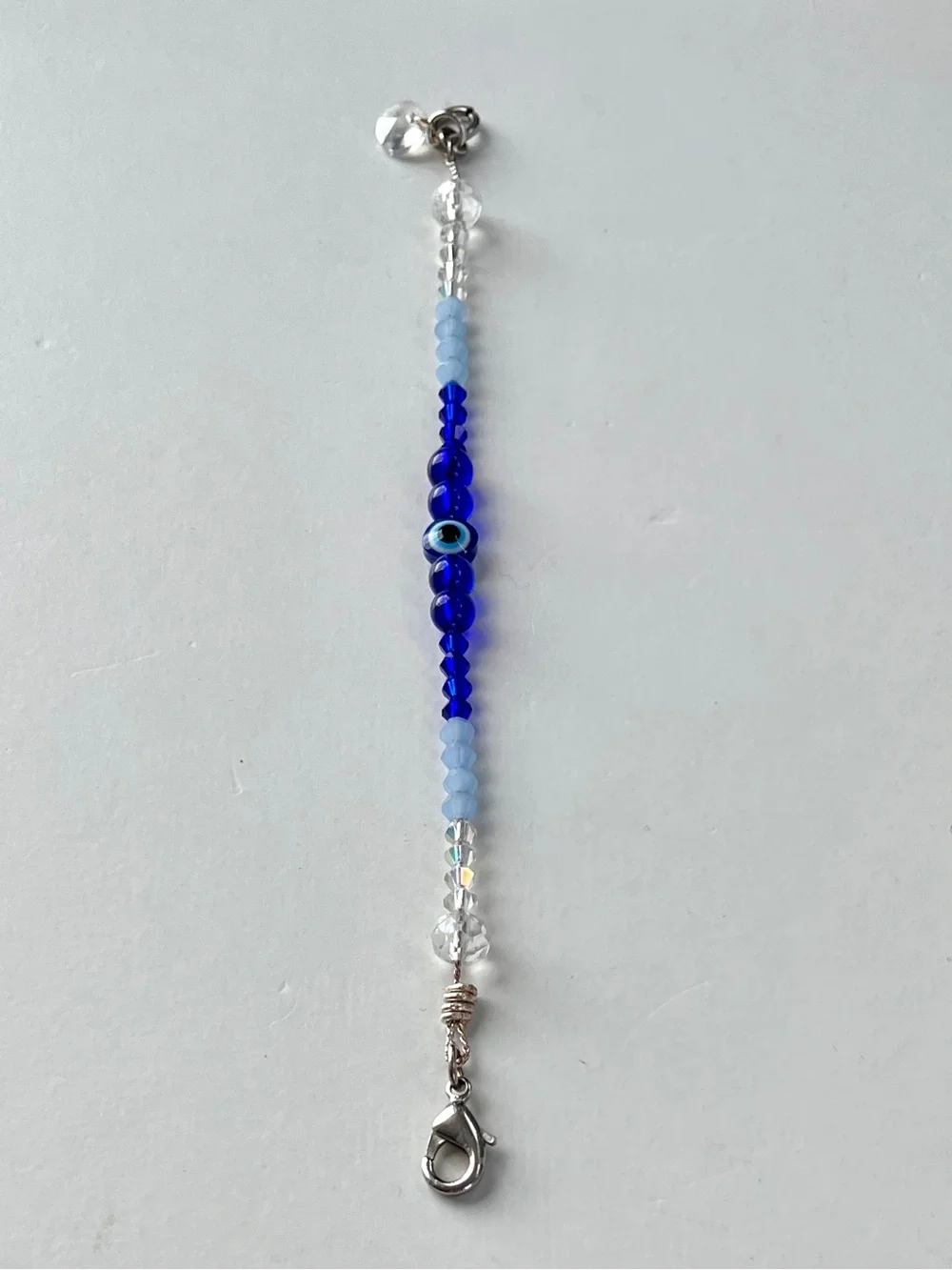 🧿 Blue “Evil Eye” Bracelet - Glass Beads, Swarovski Crystals & Silver-Tone Metal